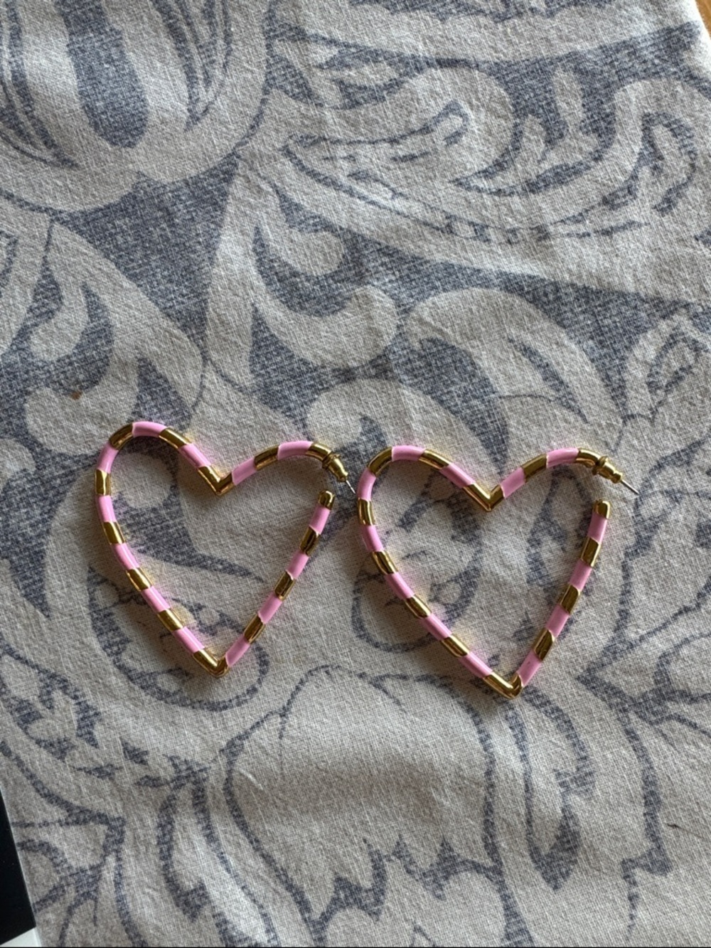 Pink & Gold Heart Hoop Earrings
